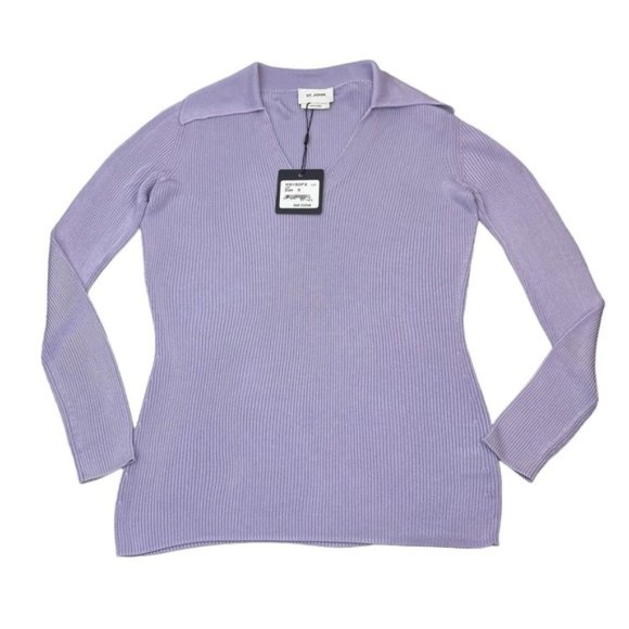 NWT ST. JOHN V Neck Rib Knit Polo Sz Small Lilac - Picture 2 of 7